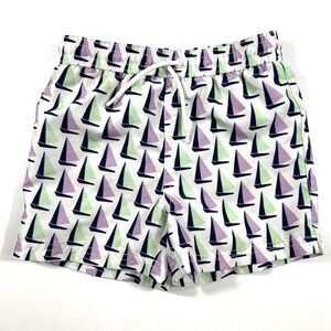 Janie and Jack Boys Sailboat Swim Trunks White Purple Green Size 3 Nautical EUC‎